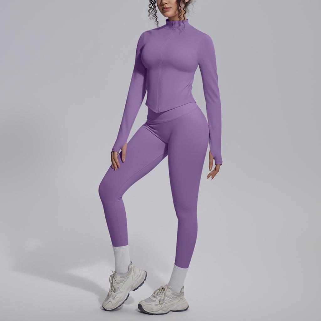 New seamless solid color breathable hip lift tight yoga suit set sports running fitness yoga suit set