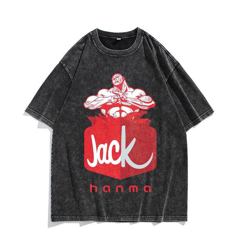 Vintage Washed T Shirt Anime Baki The Grappler Tshirt Hanma Yujiro Gym Short Sleeve Tshirts Oversized Cotton Casual Tee Shirt