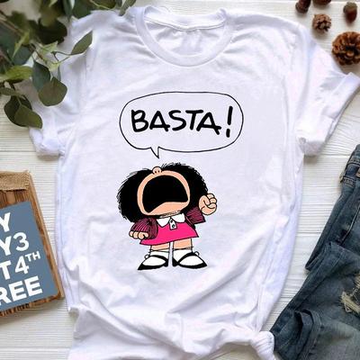 T-shirt Mafalda Damski Letni Harajuku Nadruk z Literami Krótki Rękaw Modny Kreatywność Codzienne Dziewczęce Bluzki T-shirt Lata 90. Kreskówkowy T-shirt Femme