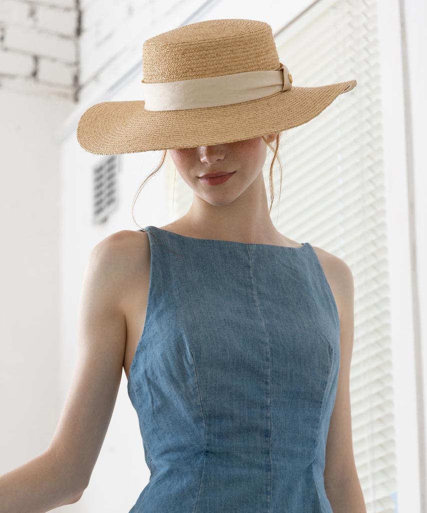 Tatiana Elvia Ribbon Band Natural Raffia Boater Hat Ht8194 Ivory