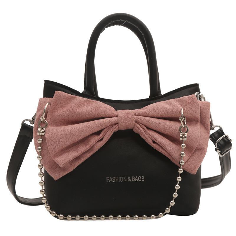 Trendy Korean Style Pu Leather Tote Bag Fashionable Bucket Bag With Bowknot