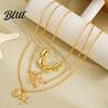 Three Layer Necklace Seashell Starfish Pendant Coastal Style Layered Marine
