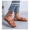 Große Damenschuhe, flache Hausschuhe, Hausschuhe für den Alltag mit gewebten Riemen, flache Hausschuhe aus Gummi mit einem Riemen und flachem Absatz