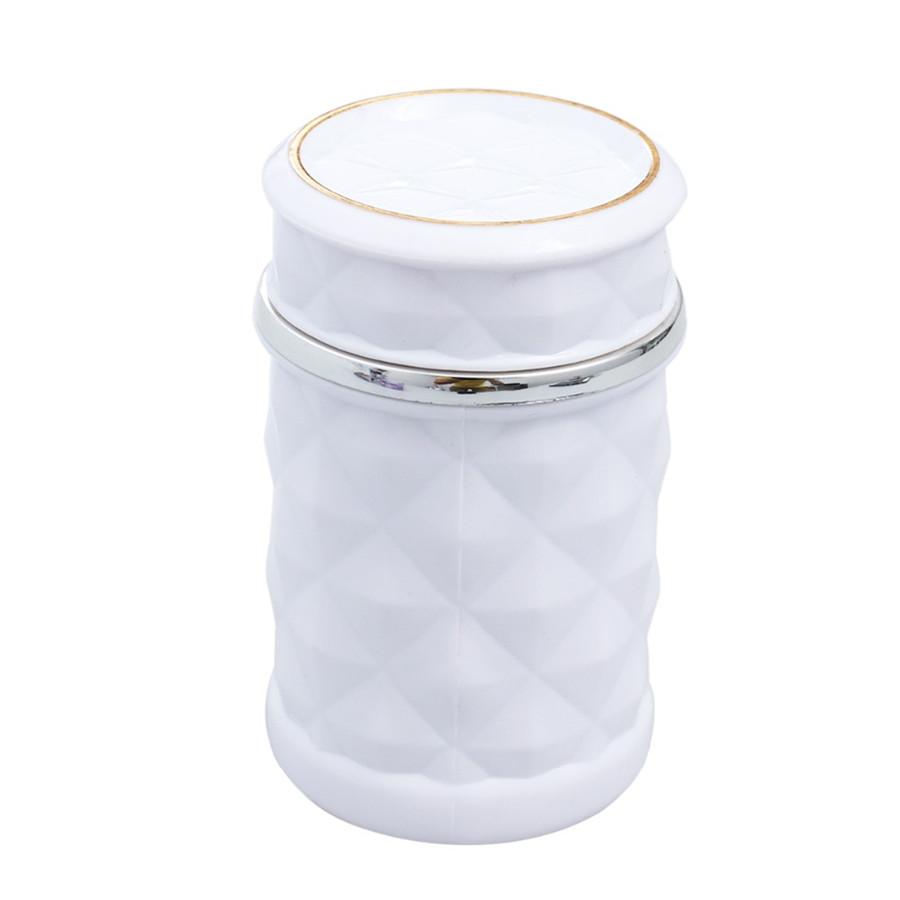Portable Mini White Car Ashtray Cigarette Cylinder Holder With Blue LED Light