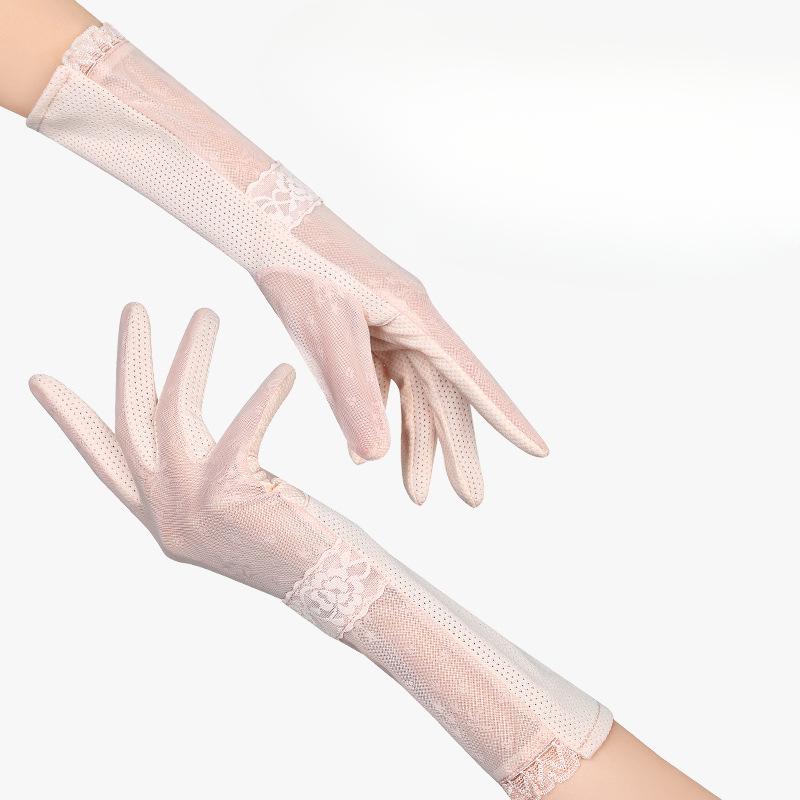 Sun Protection Gloves for Women In Summer Outdoor Driving and Riding Anti UV Touch Screen Anti Slip Medium Length Thin Lace Gloves