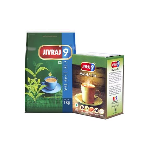 Jivraj 9 Strong Black Assam Tea, Pre Winter Season Combo Gift Set of CTC Tea (1kg) and Masala Tea (250gm), Pack of 2