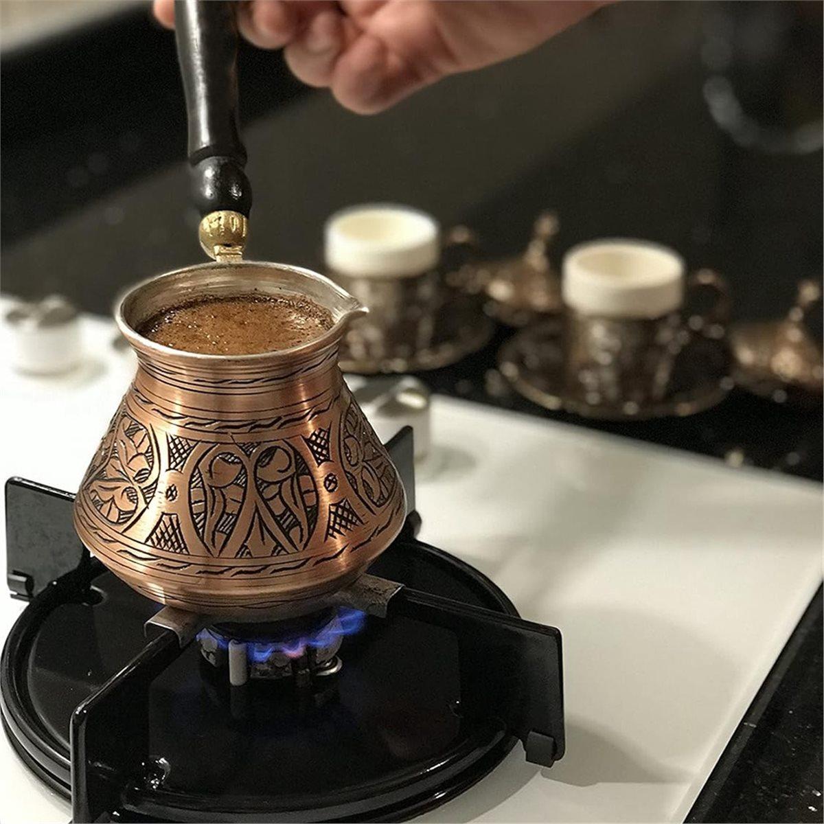 

Медная турецкая греческая арабская кофейная турка объемом 18 унций с деревянной ручкой (6 порций) Турка Ибрик Брики Кофеварка для плиты China Mainland
