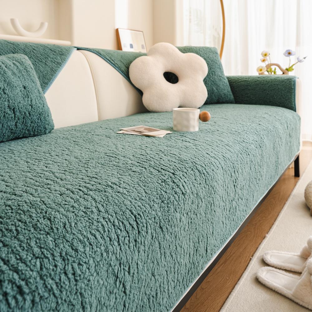 Lamb Wool Sofa Cushion Autumn And Winter New Thickened Non-Slip Seat Cushion Plush Sofa Cover Cover Cloth Solid Color