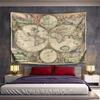 Vintage world map with historical figures and decorations Patterned tapestry for bedroom and living room home decor sofas