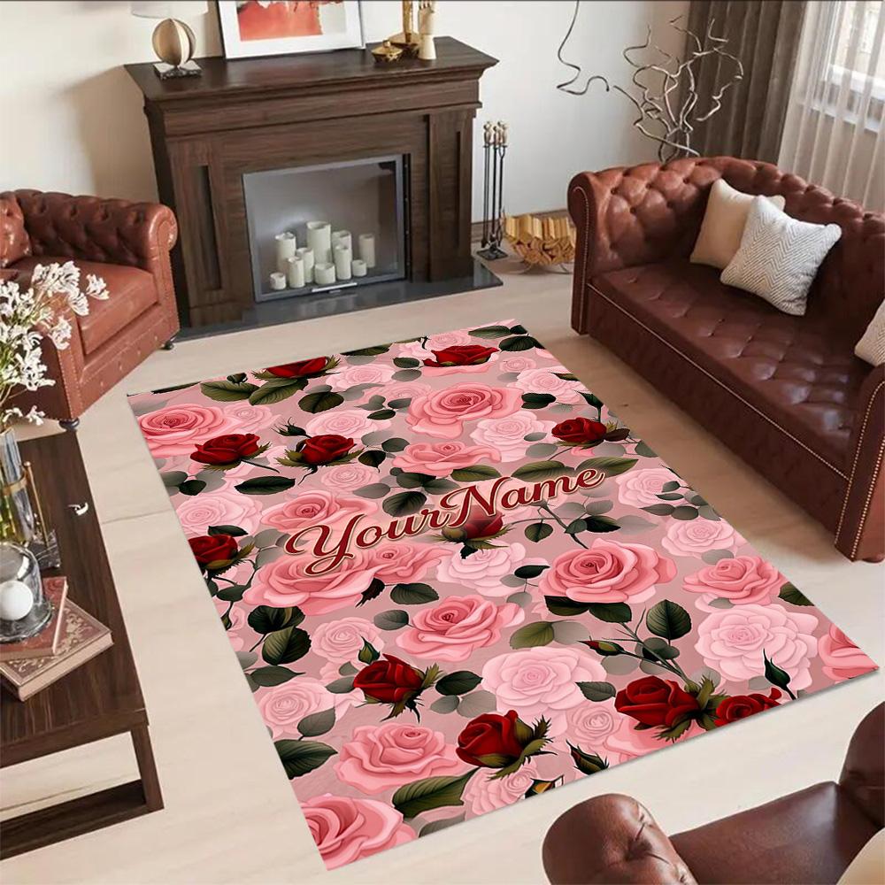 Rose Customize Your Name Carpet Design for Game Room Kitchen Study room Foyer Antislip Carpet Decorate Offices Perfect Gift for Women/Men