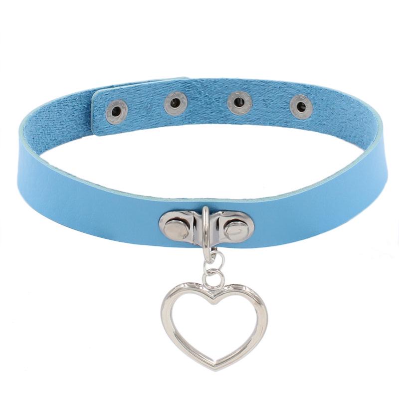 

Ожерелье-чокер с подвеской в виде сердца из искусственной кожи в стиле панк-готика в стиле Харадзюку для девочек небесно-голубой