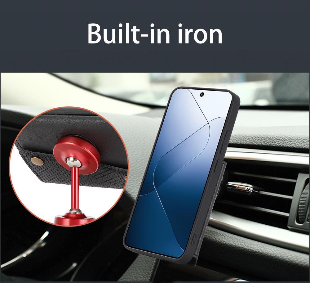 For Xiaomi 14 Case Card Holder PU Leather Coated TPU Kickstand Phone Cover