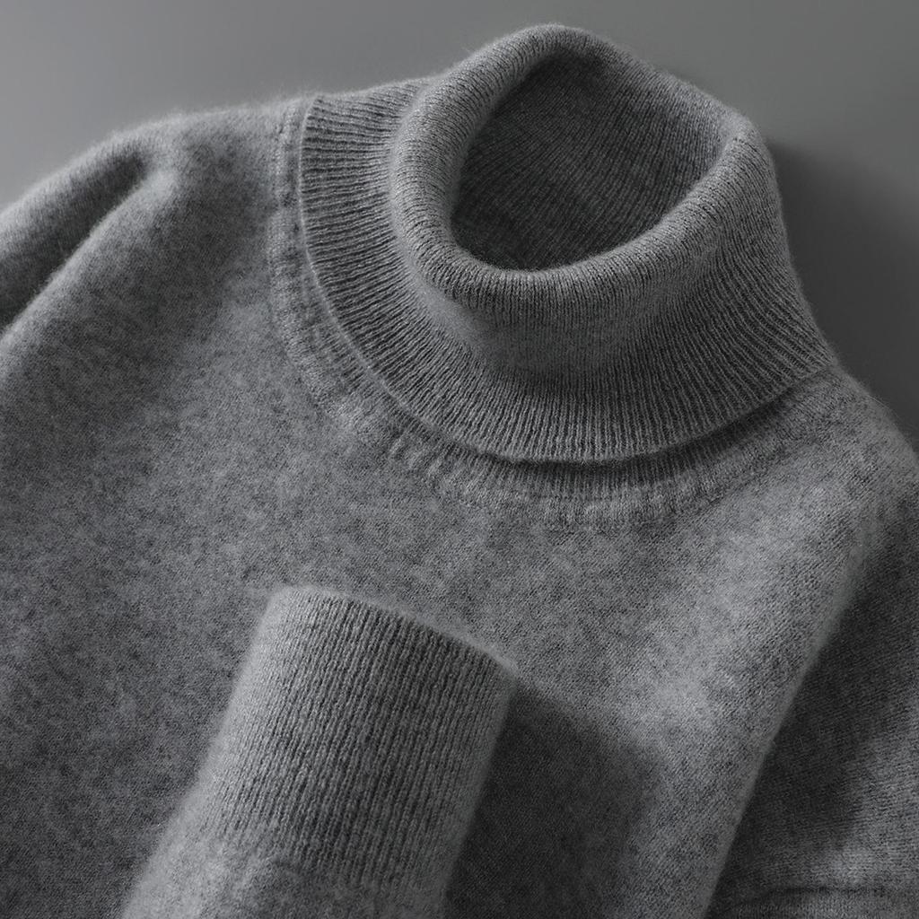 Men's 100% Pure Wool High Neck Pullover Sweater - Autumn/Winter Loose Knit Base Layer