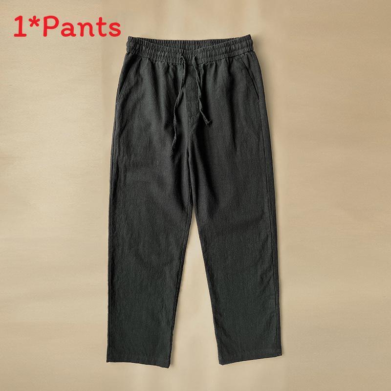 Mens Vintage Linen Casual Pants With Drawstring Waist For Summer Daily Wear