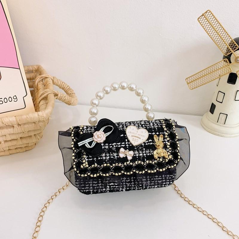 Crossbody Kids Stylish Bag With Cute Bow And Pearl Chain Trendy Design Korean