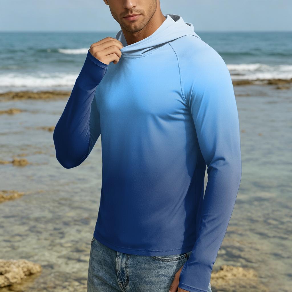 Men's 50 Plus Sun Hoodie Long Sleeve Lightweight Stretch Quick Dry Hooded Shirt for Outdoor Activities