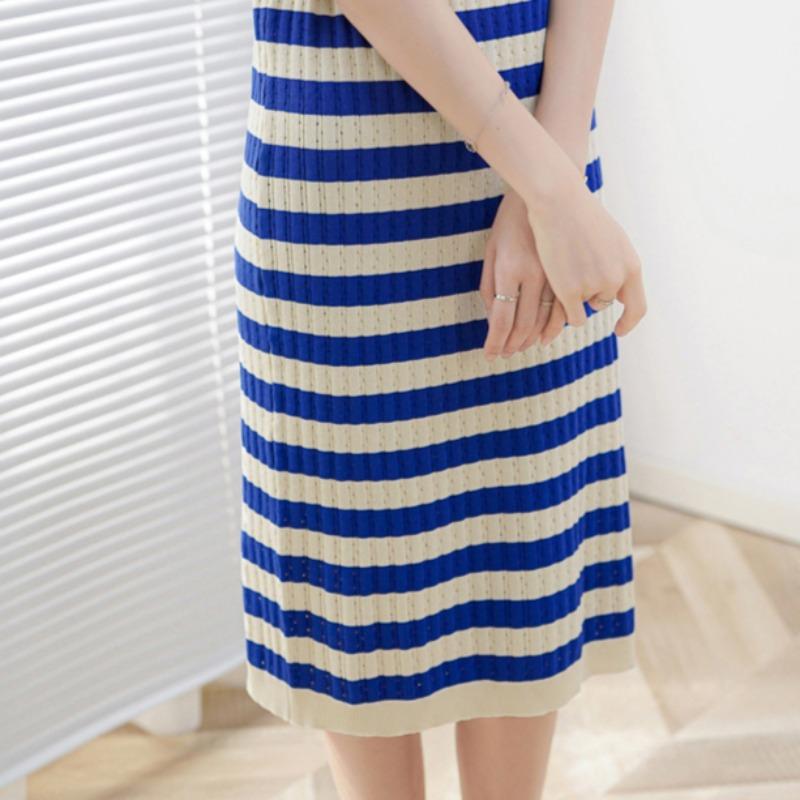 Women's Fashion Summer Spring Stripe Print V-Neck Slim Casual Dresses