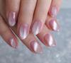 Sparkling Nailon Peach Pink Cat Eye Stick On Nail Extensions for Women | Reusable Press On Nails Kit | Round Shape Artificial Fake Nails | Long Las