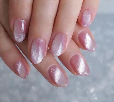 Sparkling Nailon Peach Pink Cat Eye Stick On Nail Extensions for Women | Reusable Press On Nails Kit | Round Shape Artificial Fake Nails | Long Las