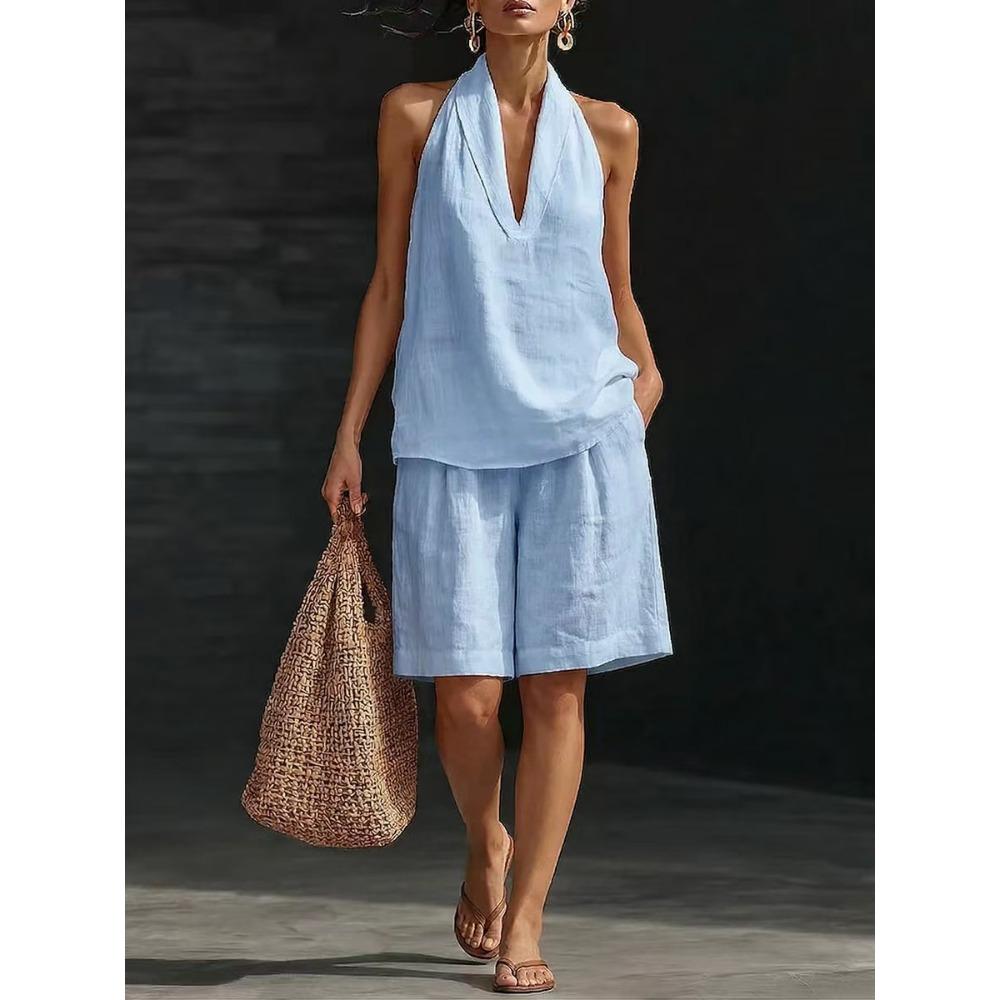 Women Spring Summer Casual Loose Two Piece Outfit Sleeveless Vest & Shorts Set