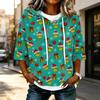 Women's 3/4 Sleeve Hooded Christmas Character Print T-Shirt, Casual Holiday Top