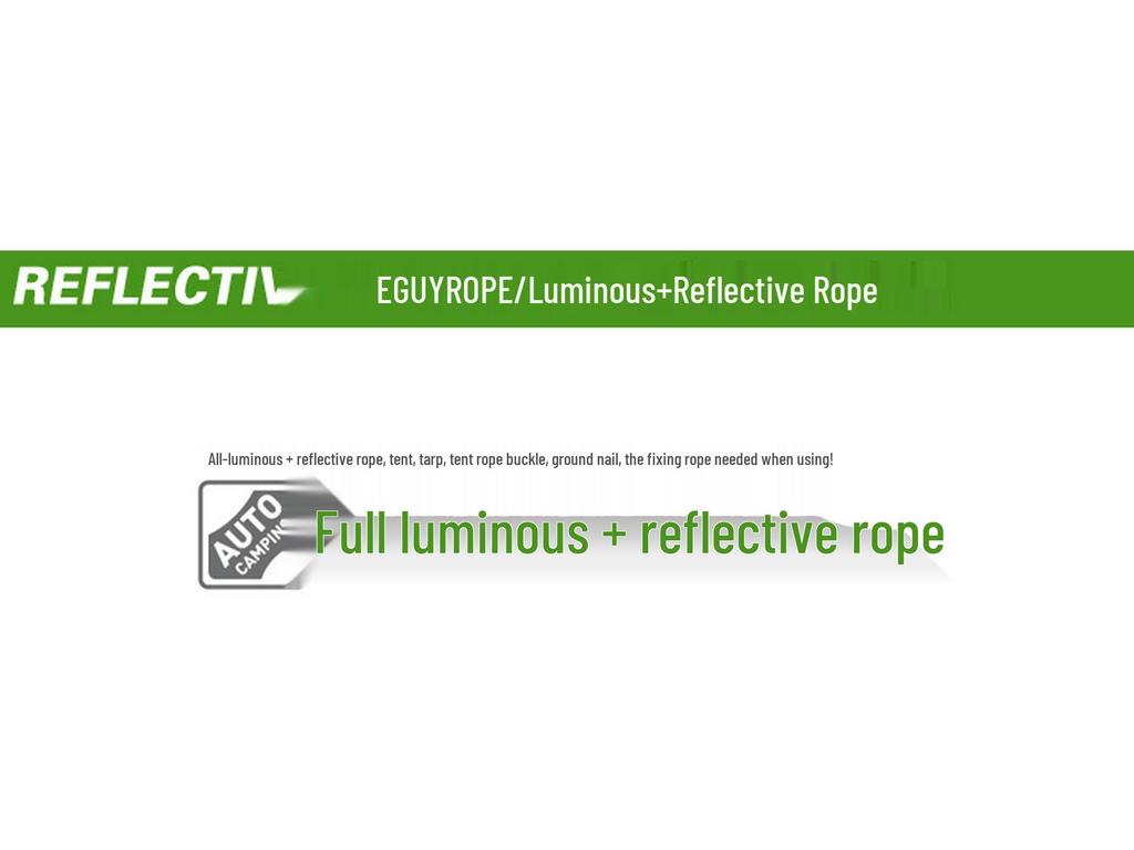 Outdoor 50m Strong Windproof Reflective Glow Tent Guy Ropes with 5mm Thick Stakes