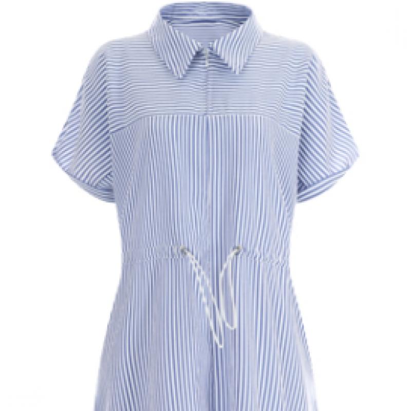 Shop Summer Vacation Look Stripe Collar Neck Zip Up String Short Sleeve Dress