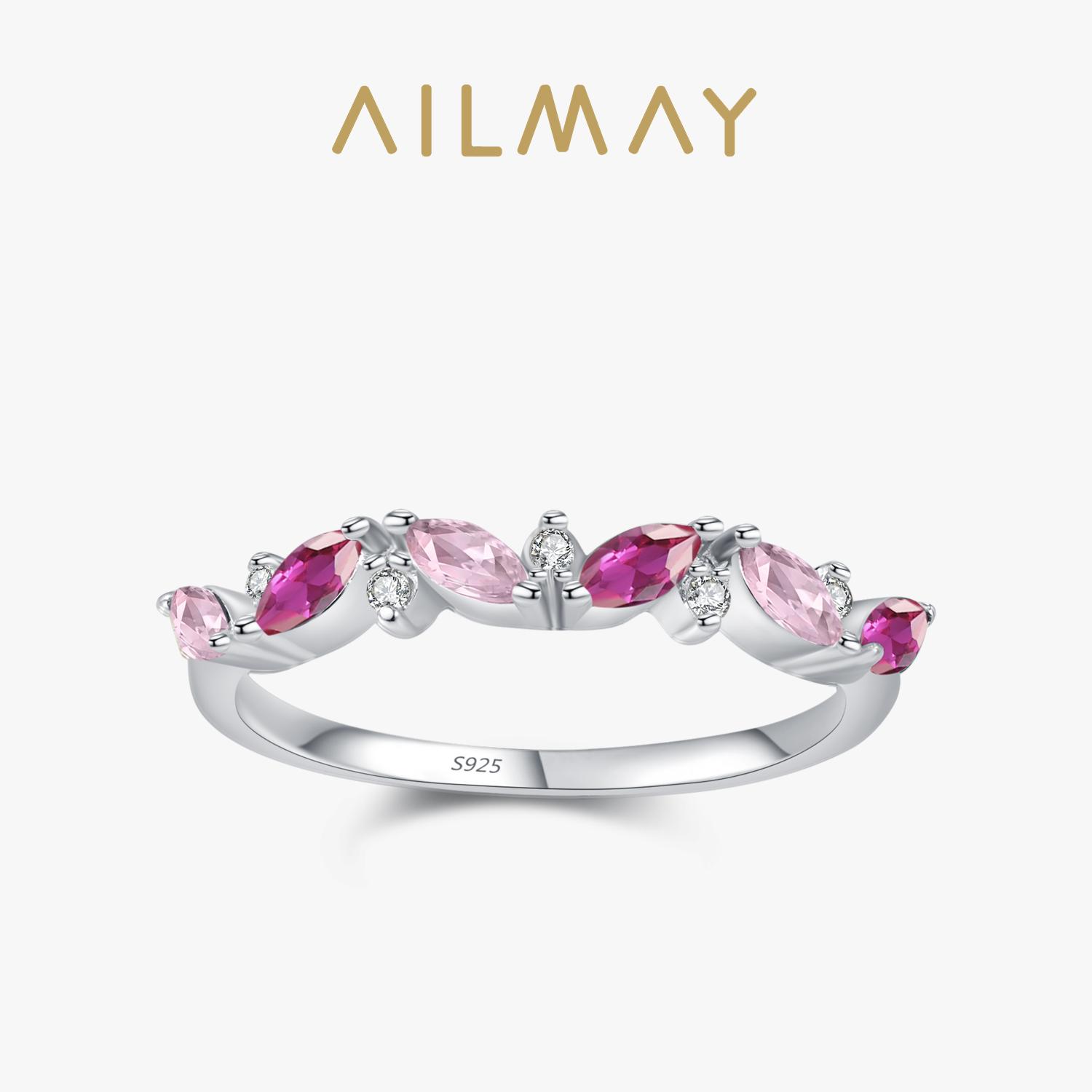 Ailmay Cute 925 Silver Pink Ruby Zircon Ring Wedding Jewelry Promise Engagement Rings For Women 5