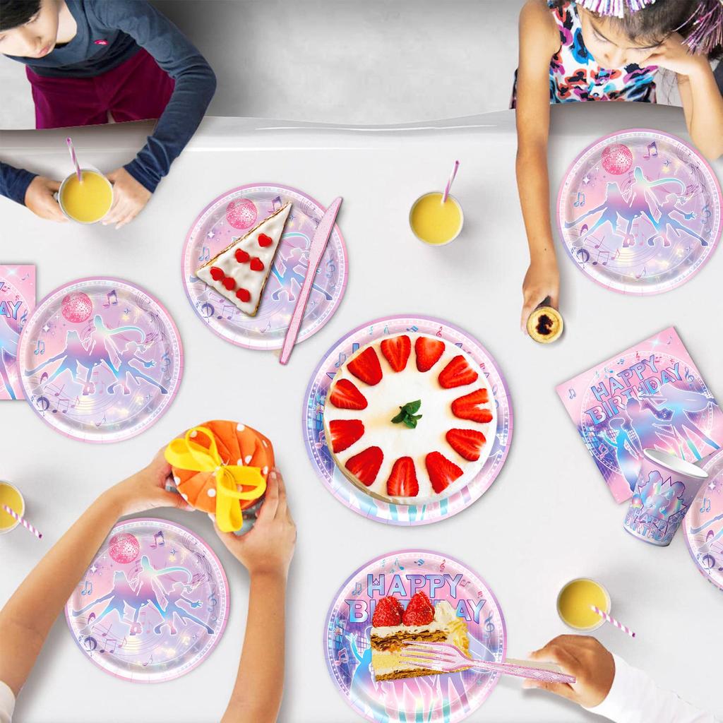 Colorful Demon Hunter Girls Party Tableware Set with KPOP Birthday Plates & Pull Flags Decorations