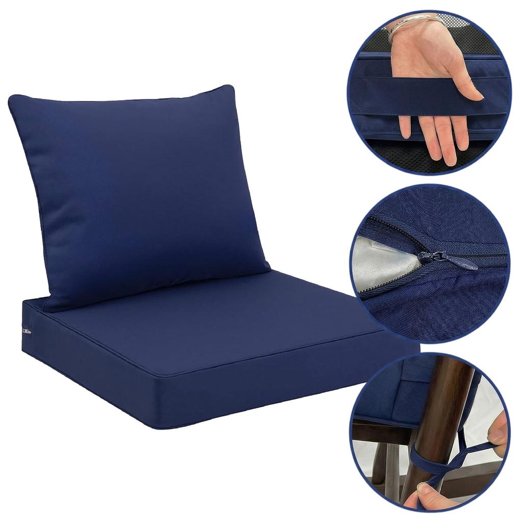 Outdoor Chair Cushions Set of 2, Thick High-Density Memory Foam Deep Seat Cushion, Waterproof & Fade Resistant Patio Furniture Cushions