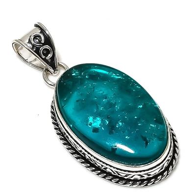 Natural Indicolite Tourmaline Gemstone 925 Sterling Silver Pendant 2.01" m7F94