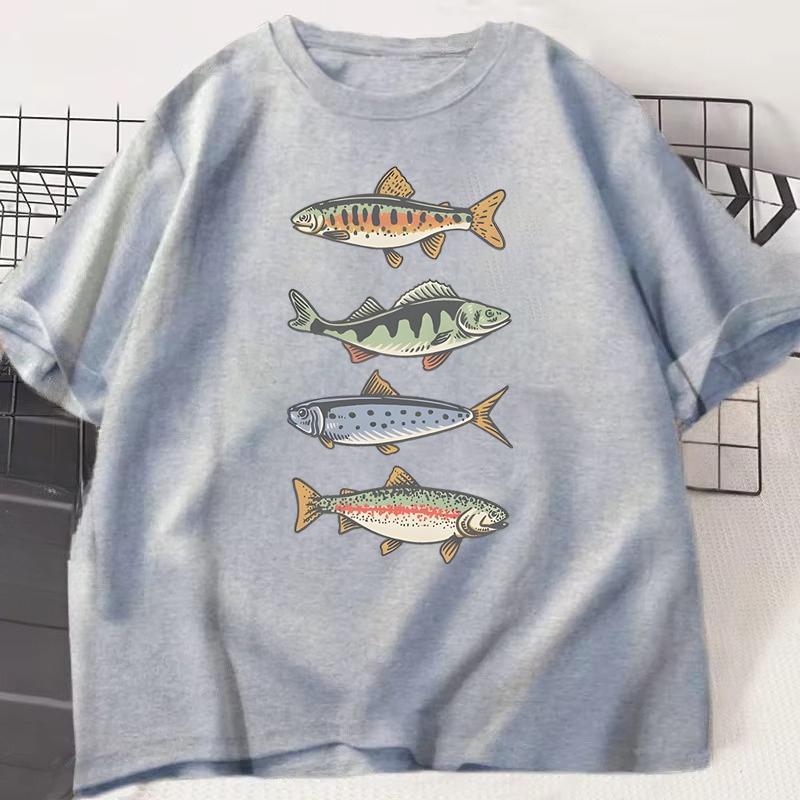Funny Colorful Fish Print Shirts Humor Tee Short Sleeve Unisex Unisex Clothes Tops New Style Hot Sale Fishing Tshirt For