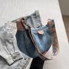Denim Moon Bag with Colorful Strap Women's Crossbody Bag Fashionable Shoulder Bag Casual Daily Use Design