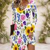 Women Floral Printed Criss Cross V Neck Long Sleeve Curved Hem Dress