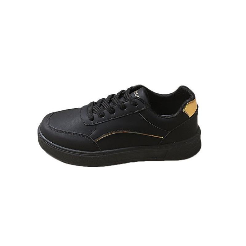 Flat bottom simple little white shoes women's new round head lace-up single shoes student large size running board shoes