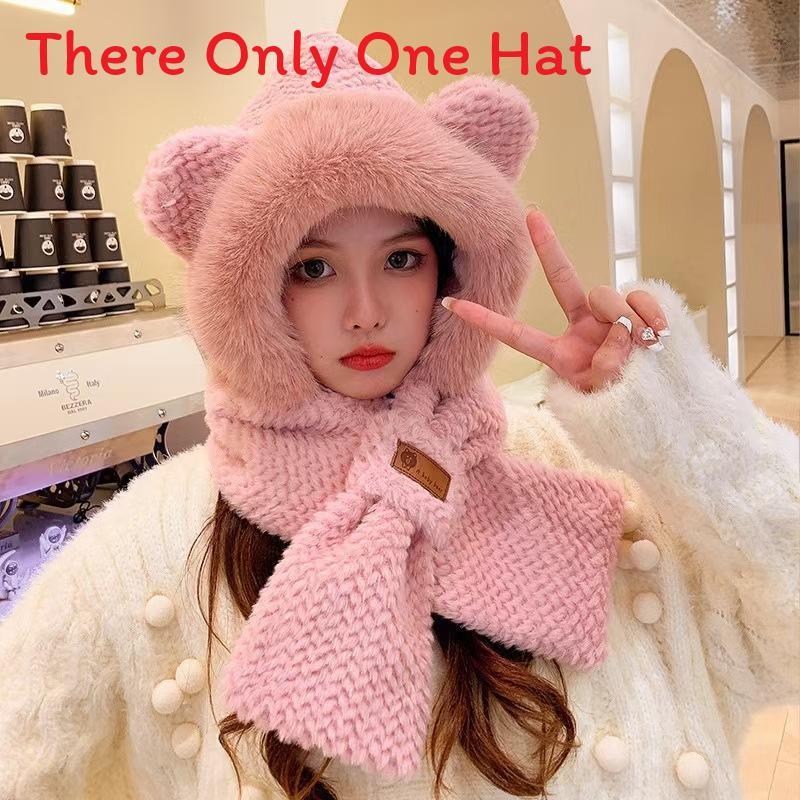 Winter Cute Bear Plush Hat Scarf Gloves Set With Windproof Warmth For Women
