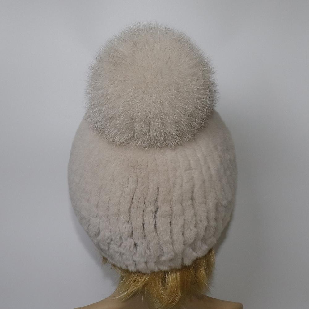 Winter Women Luxuryt Rex Rabbit Fur Hat With Fox Fur Pompoms Natural Warm Fur Hats Girls Knitted Fluffy Real Rex Rabbit Fur Caps