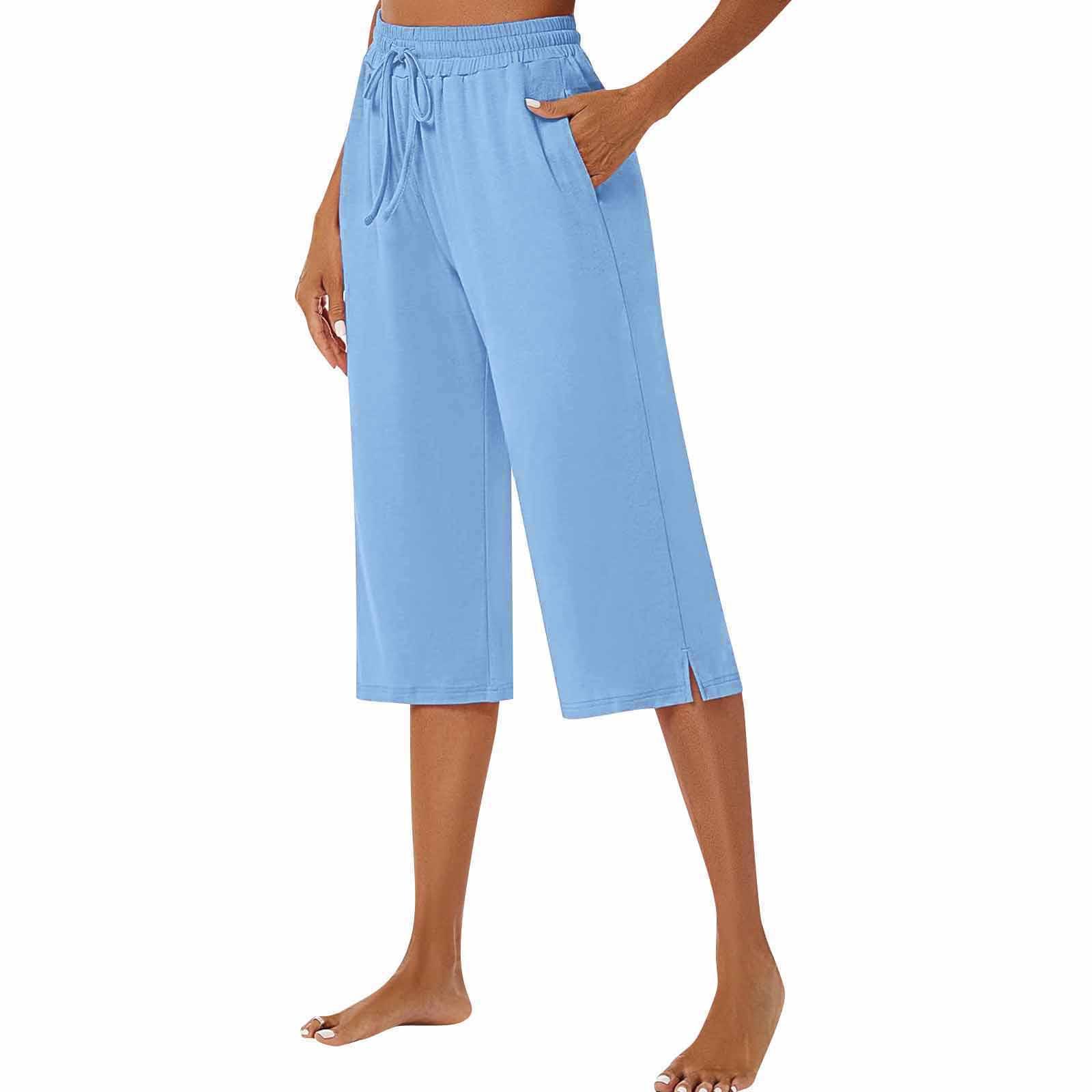 

Женские брюки для йоги, широкие повседневные летние свободные удобные спортивные штаны на шнурке, пижамы с карманами L светло-фиолетовый