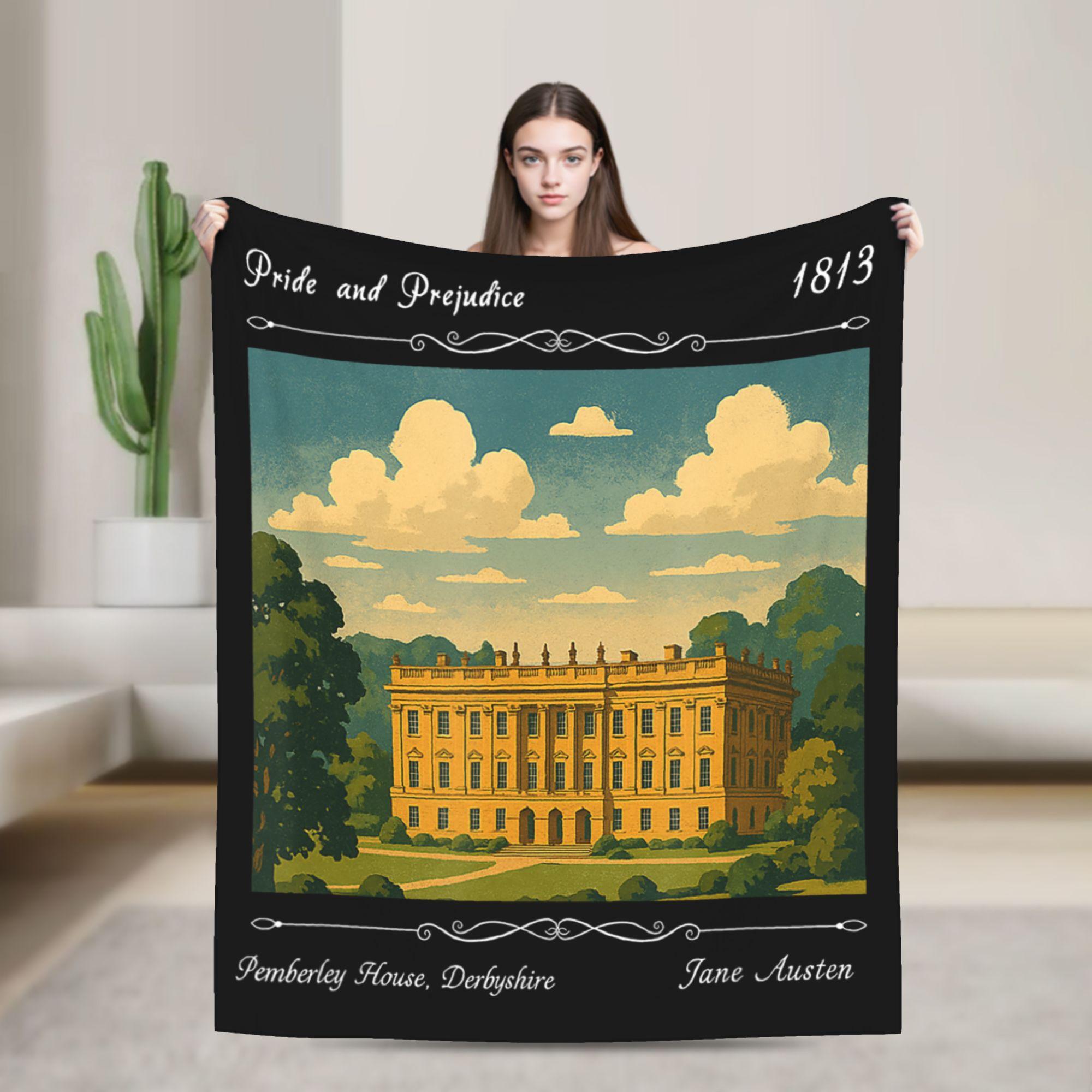 Pride and Prejudice Jane Austen Fleece Blanket Pemberley Derbyshire 1813 Funny Throw Blankets for Home 200x150cm Ultra-Soft 100x150cm