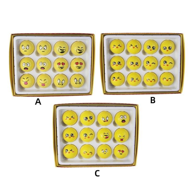 12Pcs Lovely Emotion Face Golf Balls Funny Yellow Practice Golf Balls Novelty Golf Gift for Men Women Golfers Enduring