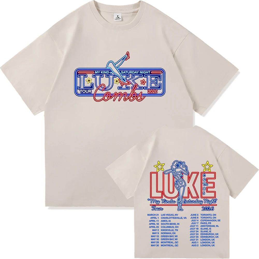 Maglietta Tour Neon Maglietta Tour Luke Combs 2026 T-shirt Maglietta in Cotone Double-sided Regalo per Fan di Musica High Street Abbigliamento Comodo