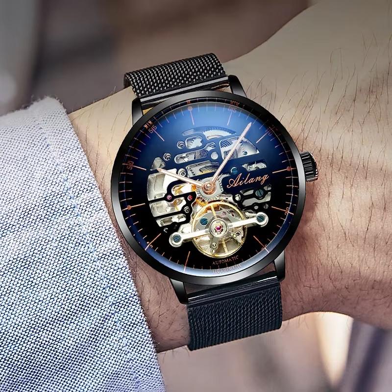 AILANG Brand New Automatic Mechanical Watch Waterproof Luminous Sugess Skeleton Watch Fashion Hollow Wristwatch Relojes Hombre