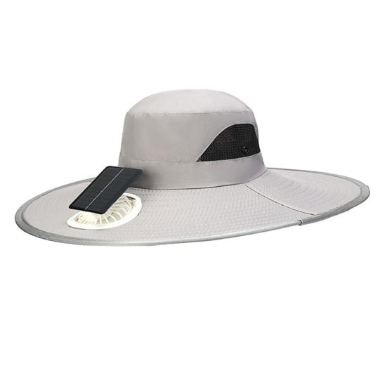 

Solar Fan Bucket Hat Adjustable Wide Brim Sun Hat with Built-in Solar Panel Cooling Fan Hiking Fishing UV Protection Hat One Size A светло-серый
