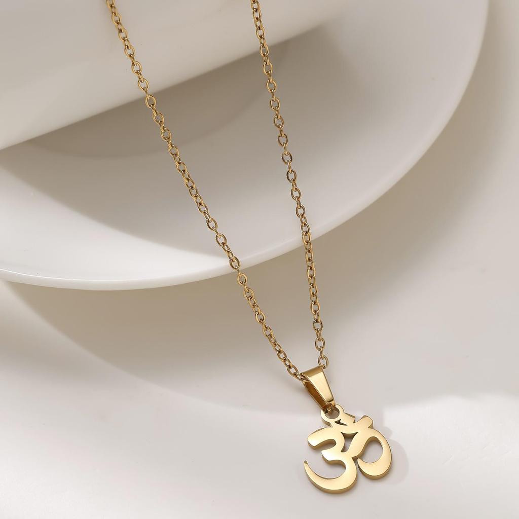 304 Stainless Steel OM Symbol Round Pendant Necklace - Women's European American Fashion Yoga Clavicle Chain
