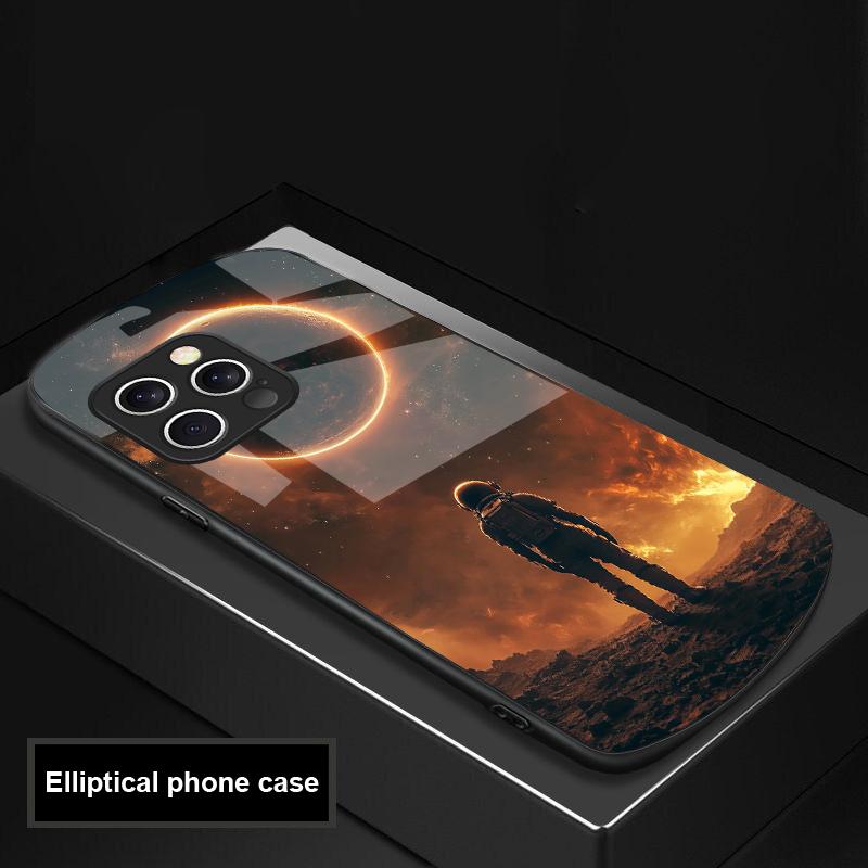 Red Moon Explorer For IPhone 16 Pro Max 15 Pro 14 13 12 Mini 11 XS Max XR 7 8 Plu SE 2022 Elliptical Glass Phone Case