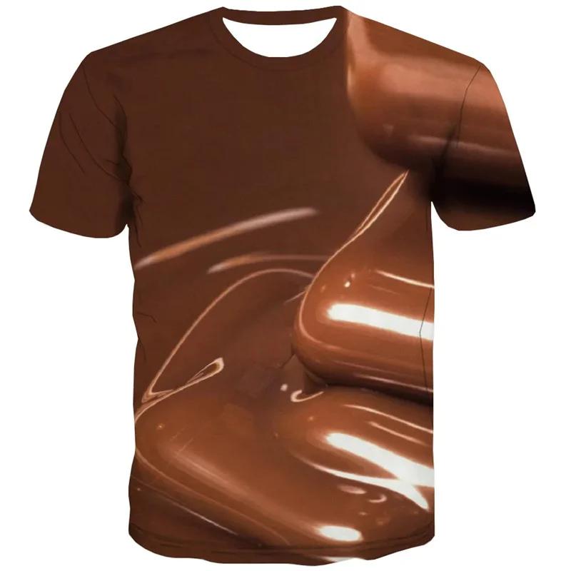 Tricouri de vară cu gât rotund, cu imprimeu 3D model ciocolată, la modă, casual, cu mâneci scurte pentru bărbați
