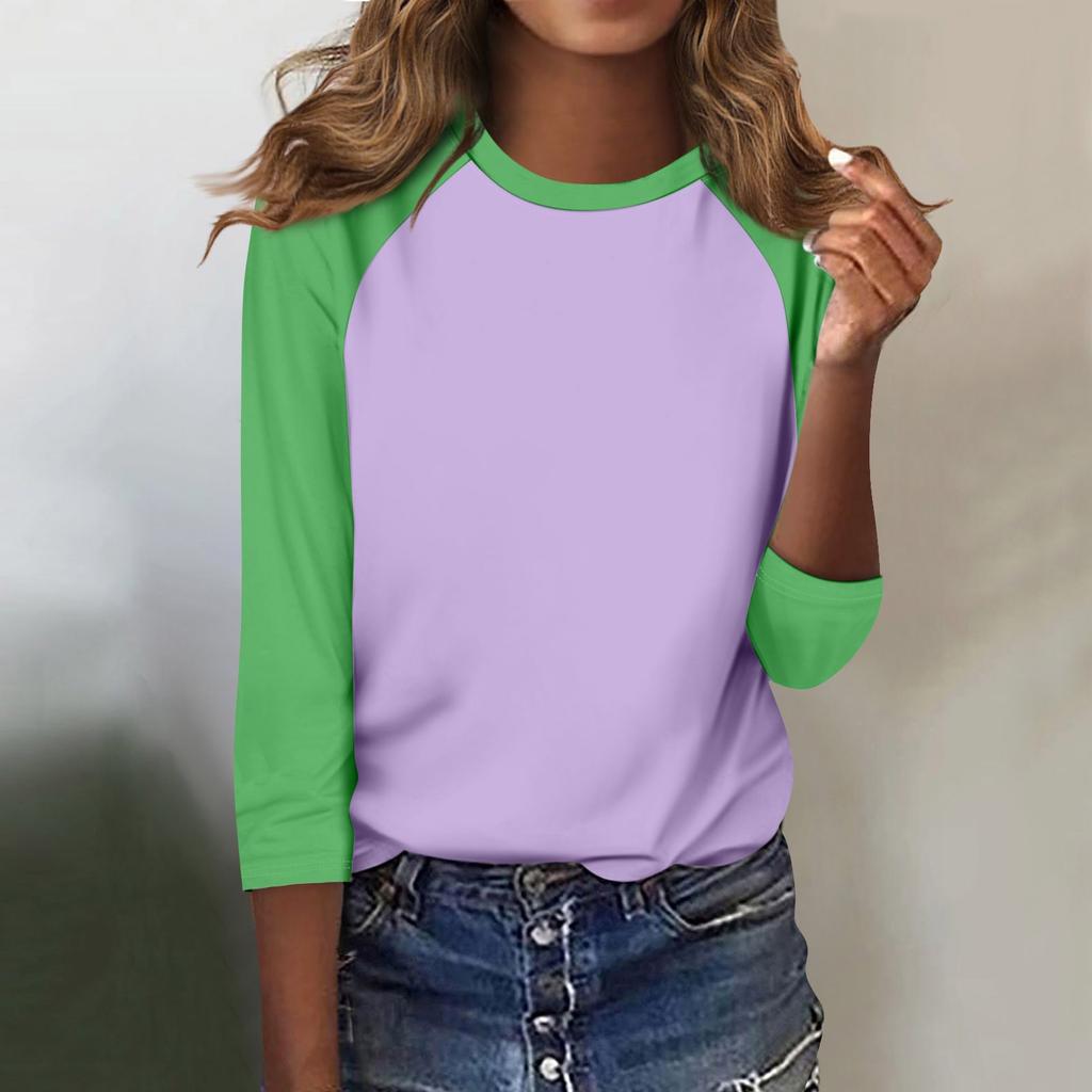 Shirt für Damen, modisch, lässig, Raglan-Ärmel, Rundhalsausschnitt, 3/4-Ärmel, lockeres bedrucktes T-Shirt, Damenoberteil