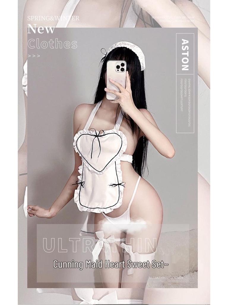 Naughty Heart Lace-Up Maid Lingerie Set - Sexy Role Play Costume
