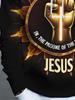 Men's Fashion Long-Sleeve Hooded Sweatshirt, Featuring a All-Over Print of a Golden Fist Jesus Power Design. The Fabric Is Soft and Gentle on the