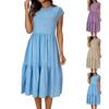Women’s Short Sleeve Crew Neck Tiered Midi Dress Casual Loose Fit Solid Pattern Soft Lightweight Fabric Summer Wear